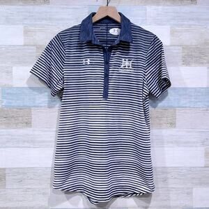 Under Armour Heathwood Hall Striped Performance Polo Blue White Womens Medium